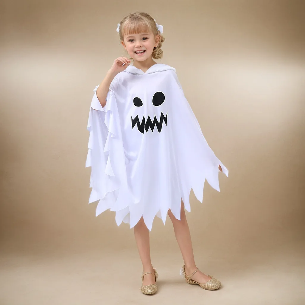

Детский костюм призрака на Хэллоуин с кепкой, светящийся халат, одежда для выступлений, белая светящаяся накидка супергероя