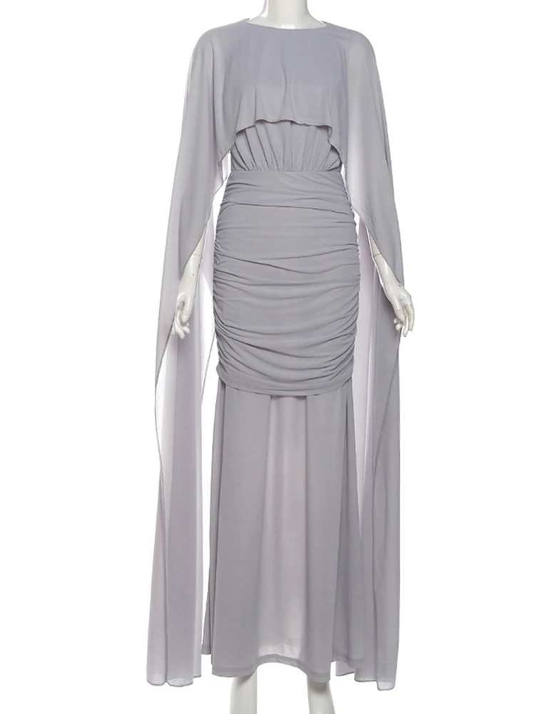 Kliou maille ruban décoration Robe longue femme automne nouveau Style col rond sans manches Robe vacances mode froncé élégant robes
