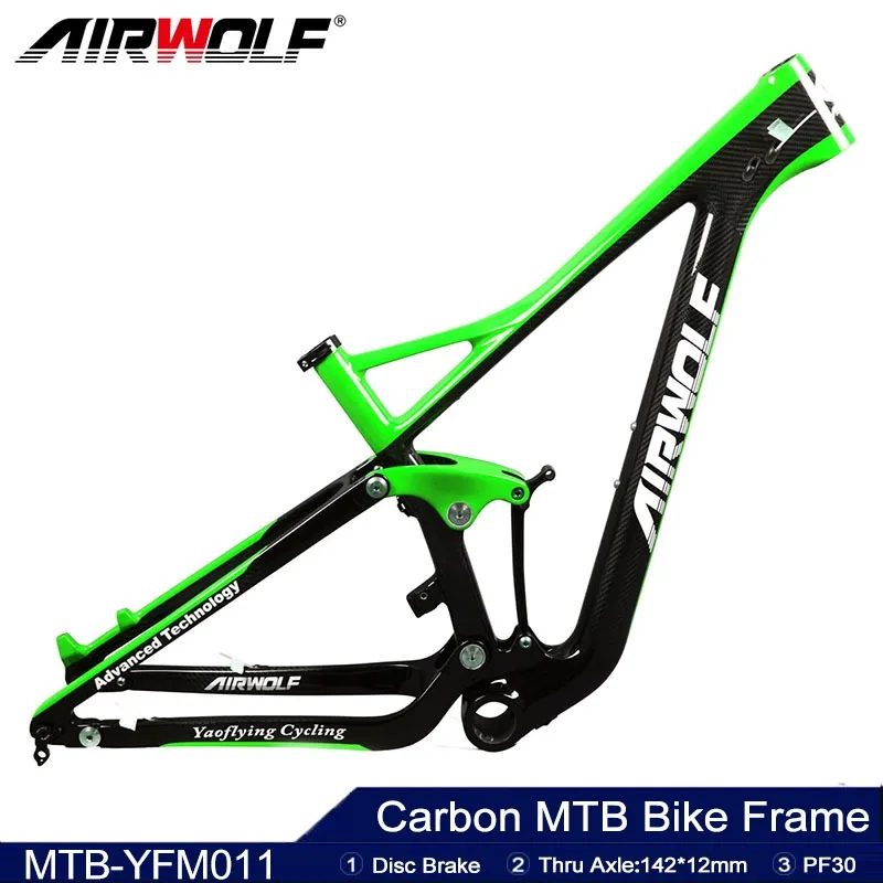 

Airwolf T1000 Carbon Mountain Bike Frame 29er Supension Bicycle Frameset Enduro 142*12mm Thru Axle Toray Carbon MTB Frame