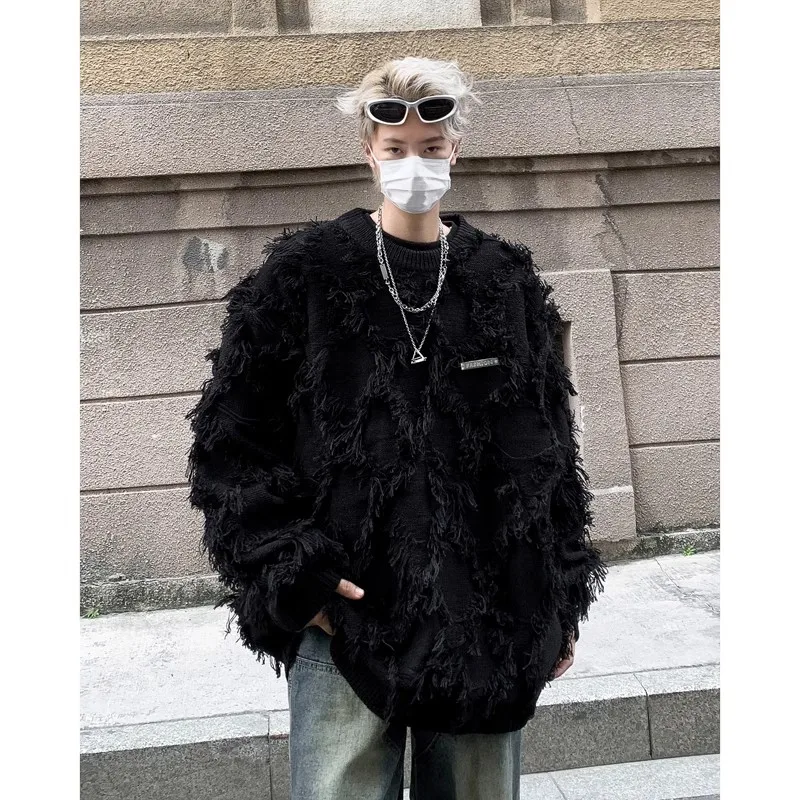 

Мужской вязаный свитер с кисточками, круглый свободный крой, зимняя теплая внутренняя одежда, бархатный повседневный свитер с оленем, застежка-молния, полиэфирное волокно