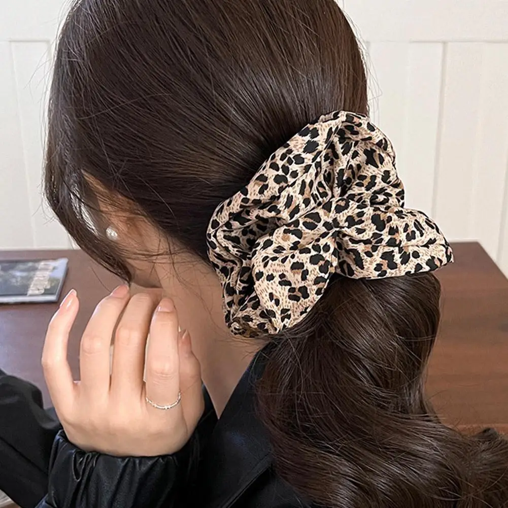 Retro Spice Girl Leopard Print Large Intestine Women Fashion Hair Band Ponytail Hair Rope High Elasticity Rubber Band Headwear