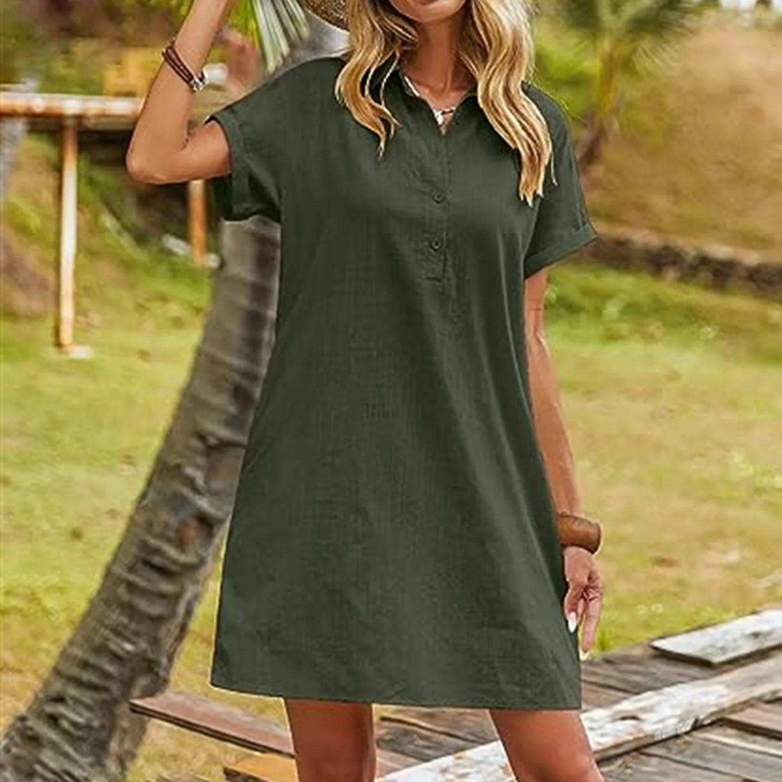 Damen hemden Kleider Mode lässig Kurzarm Polos hirts Kleid täglich einfach solide Freizeit resorts passend Mini kleid