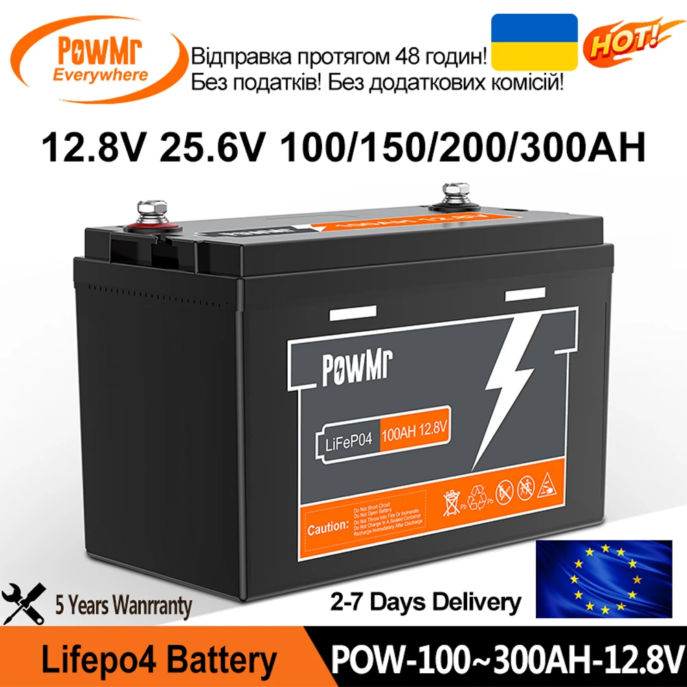 

PowMr 100AH 150AH 200AH 300AH 12V Lifepo4 Battery Pack 4000+ Cycle Lithium Iron Phosphate Batteries Built-in BMS RV Boat Home Us