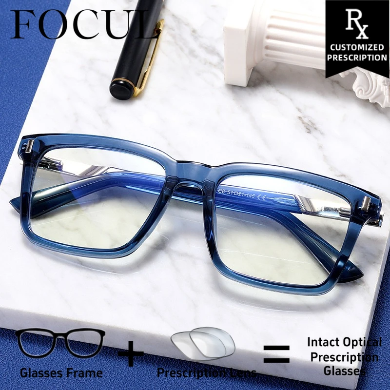 

FOCUL TR90 New Fashion Square Anti Blue Light Glasses Photochromic Myopia Eyeglasses Men Customized Prescription Optical Eyewear