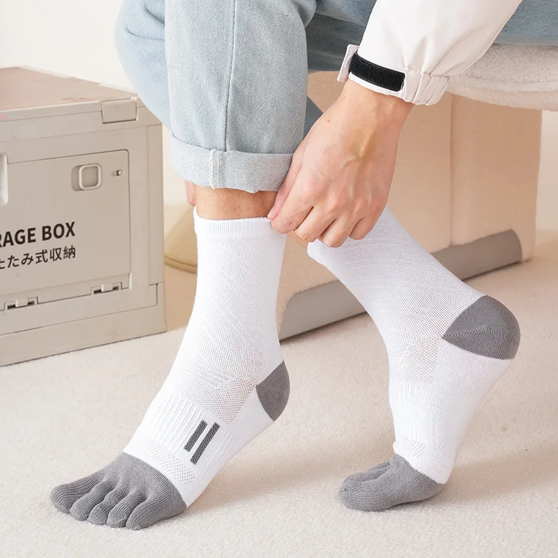 4 Pairs Sport  Toe Socks Man Compression Cotton Sweat-Absorbing Young Casual Anti-Bacterial Breathable Warm 5 Finger Short Socks