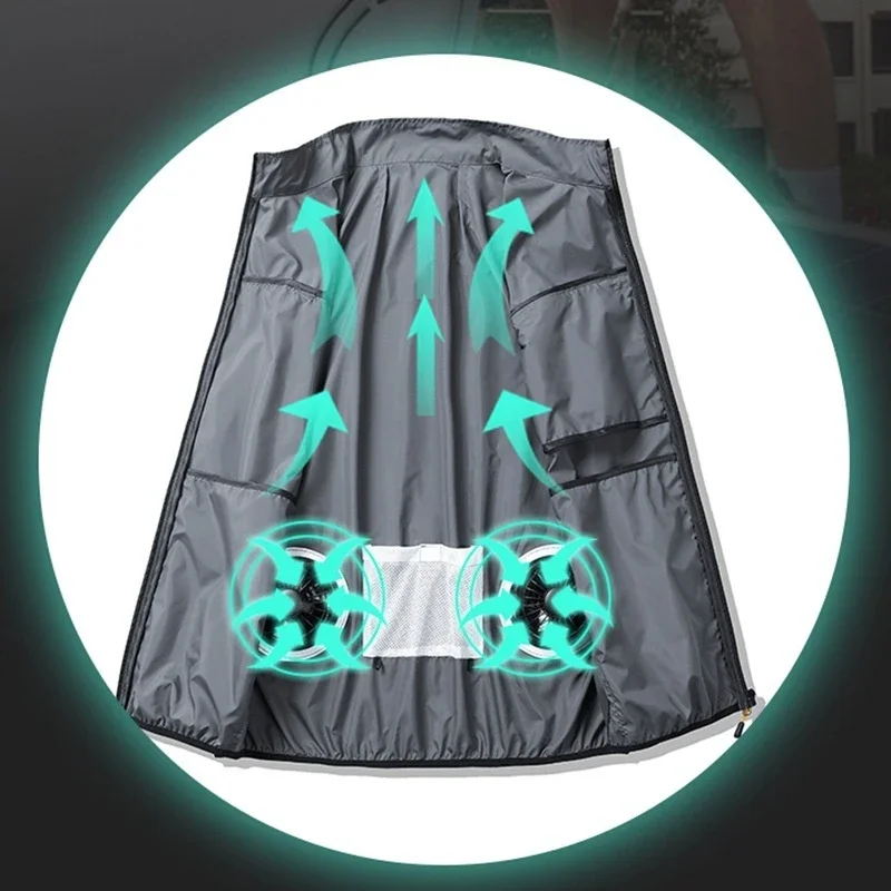

Mens Ice Fabric Cooling Fan Vest UV Protection Breathable Sweat Wicking Quick Dry Lightweight Summer Outdoor High Temperature Wo