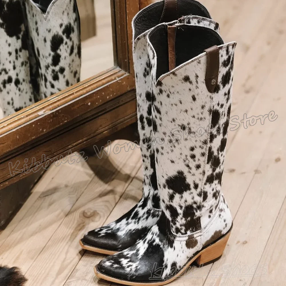 

Cowboy Knee High Boots Pointy Chunky Heels New Slip-On Fashion Novelty Sexy Elegant Concise Novelty Leather Women Shoes Outdoor