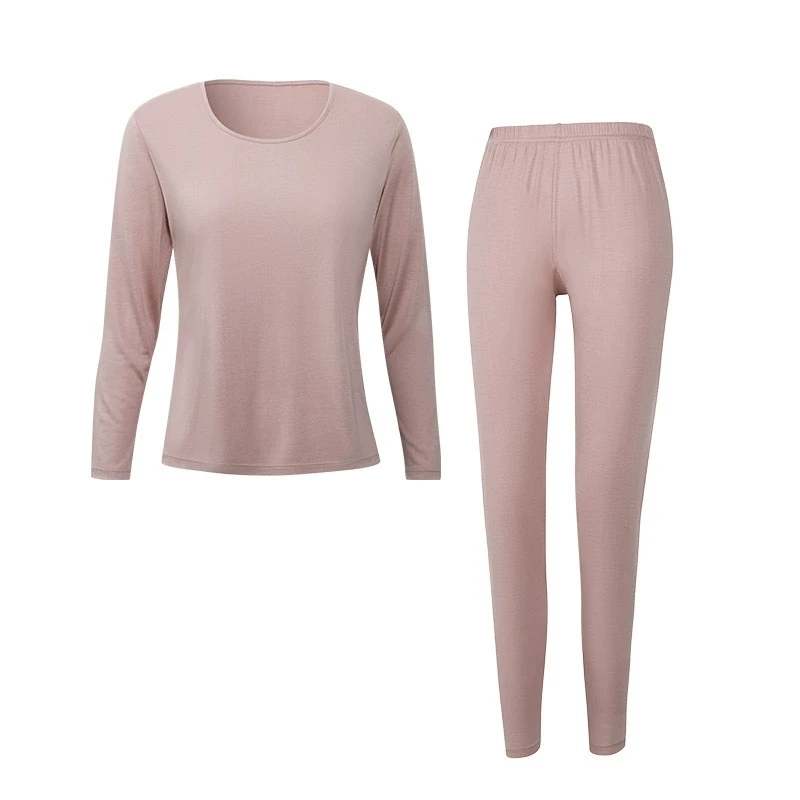 MadBlack-100%Silk Elegant Knit Warm Underwear Set, O Neck Long Sleeve Solid, Women Basic Thin Top Pants, 2026 Autumn S69747CC