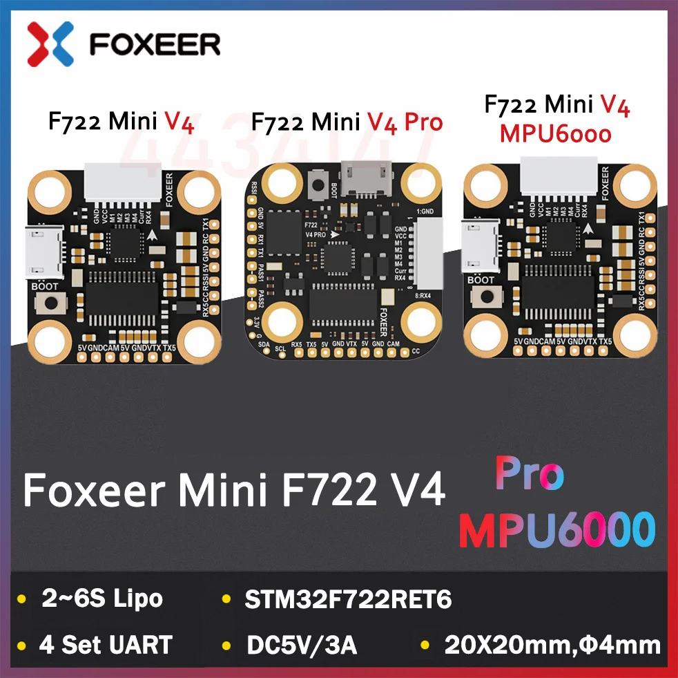 

Foxeer F722 V4 Mini MPU6000 / pro 5V BEC OSD BlackBox Flight Controller 20X20mm 2-6S LIPO for FPV Freestyle Drones DIY Parts