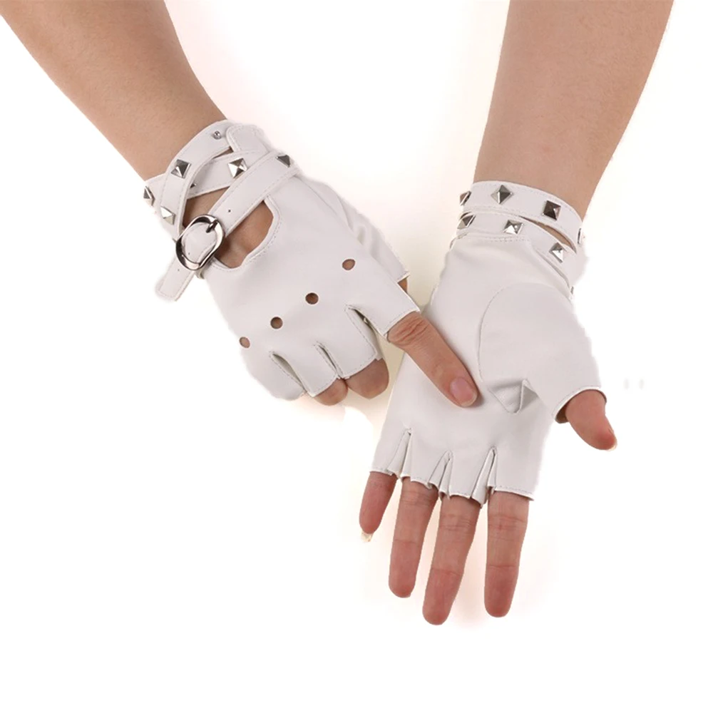 Child and Adult Half Finger PU Leather Gloves Rock Punk Style Rivet Fingerless Gloves Mittens Hollow Bandage Party Show Gloves