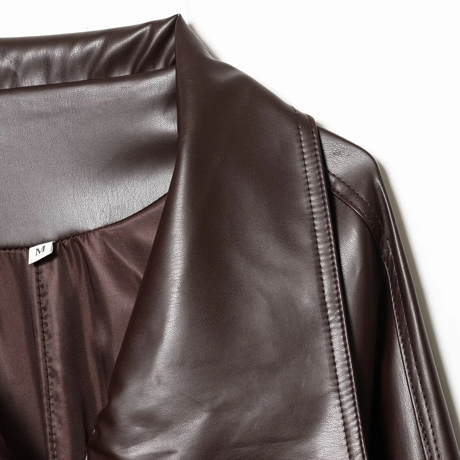 JNLEAOG 秋の新作レディースファイオンダブルブレストコート、クロージャーベルト装飾付きフェイクレザーターンダウンカラー