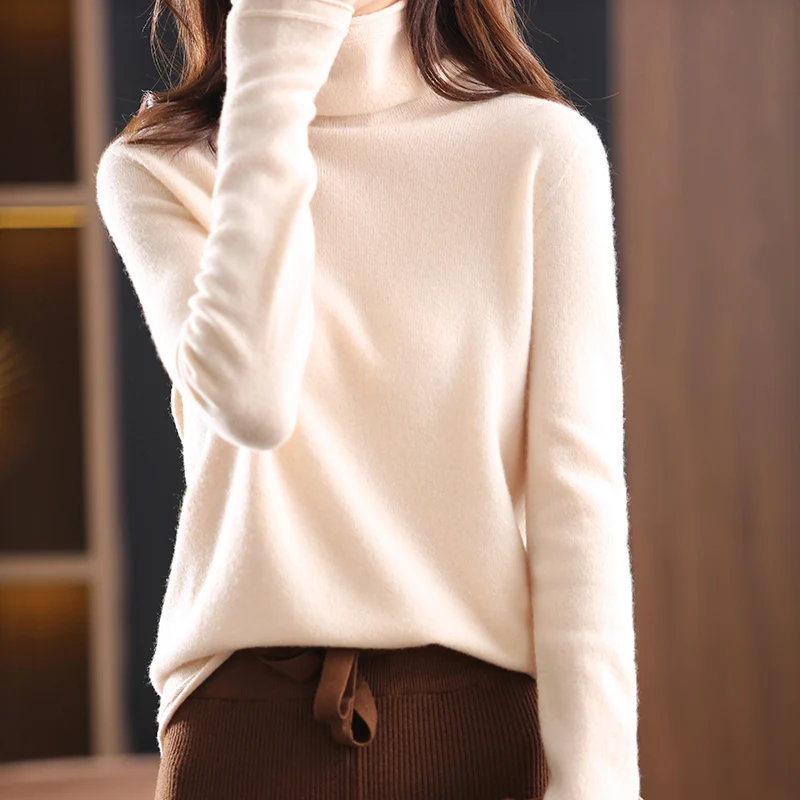 Tailor Sheep Women Sweaters 100% Merino Wool Turtleneck Knitted Pullovers Ruffled Collar Fashion Jumper Made Of Woven Thread