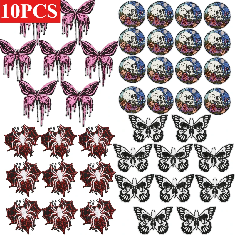 10/12PCS Wholesale Skull Love Embroidery Cloth Couple Skull Patch Ironing Romantic Rose Computer Embroidery Label Spider