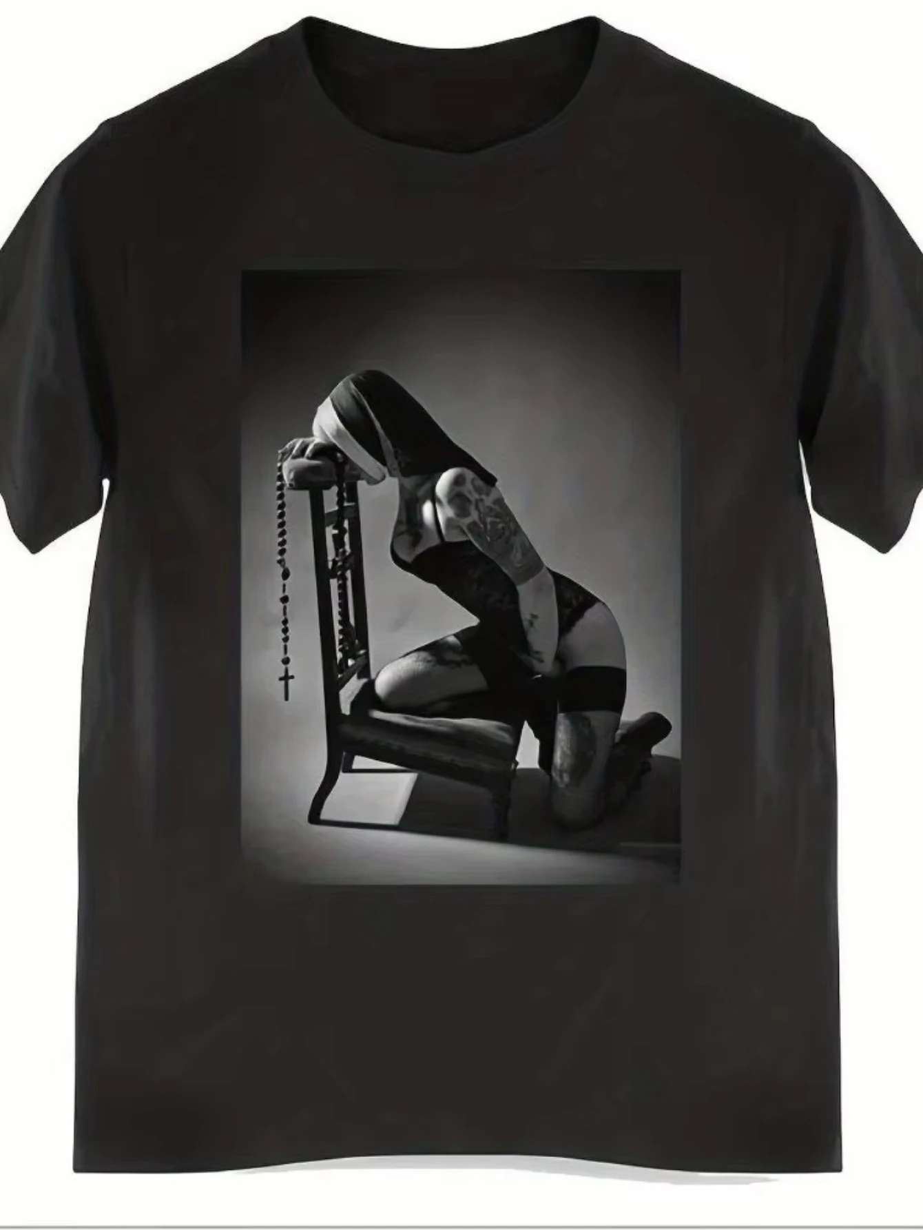 

Men Clothing T-shirt Contrast Nun Smoking Drink Print Summer Men's O-Neck T-shirt Casual Cotton Short Sleeve Pullover Fashion