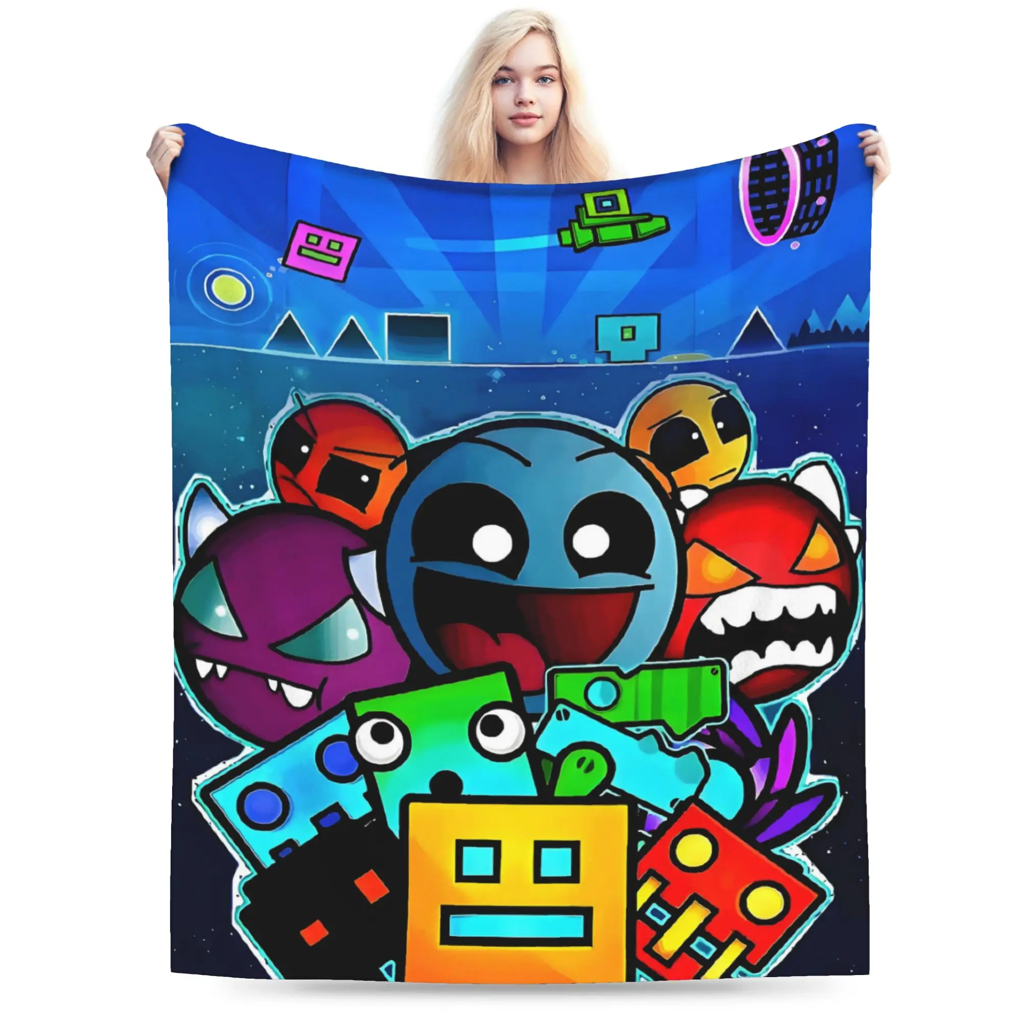 Custom Geometry Dash Game Blankets Warm Flannel Cartoon Video  Throw Blanket for Bedding Travel Sofa
