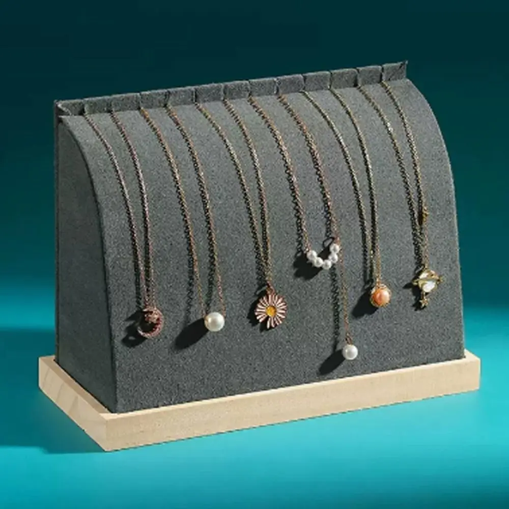 Arc-Shaped สร้อยคอขาตั้งตู้โชว์กํามะหยี่/PU เครื่องประดับไม้คอลเลกชันแฟชั่นเครื่องประดับ