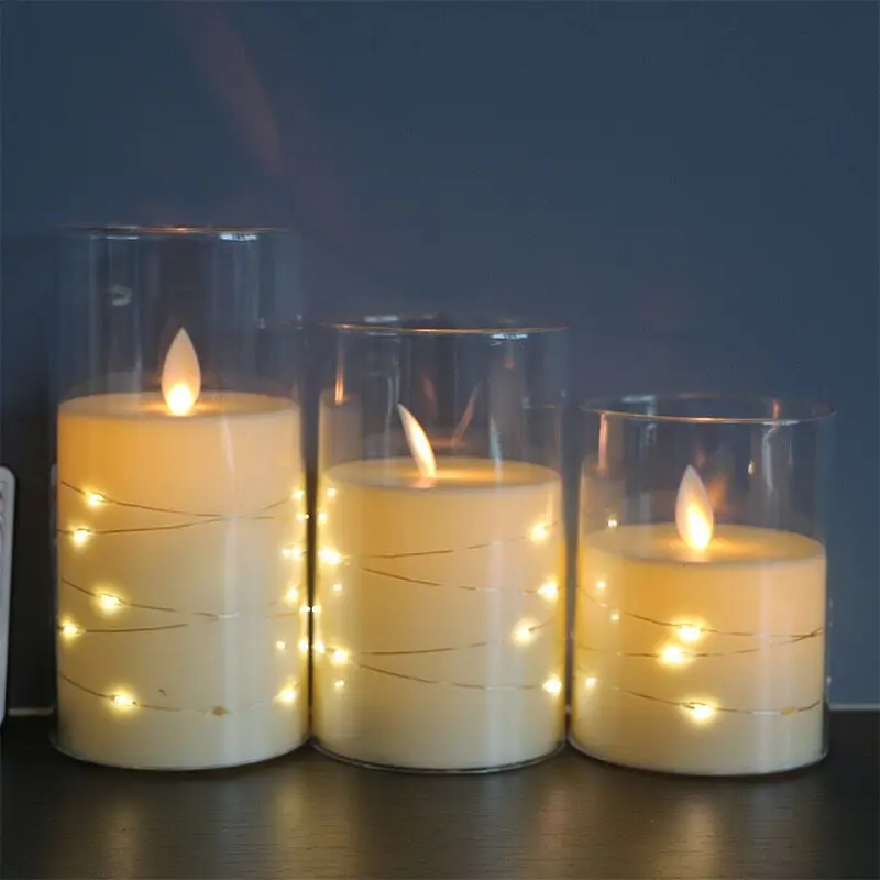 Flickering Flameless Candle, Unbreakable PlexiGlass, LED a pilhas, movendo Wick velas, remoto e temporização, incorporado com String