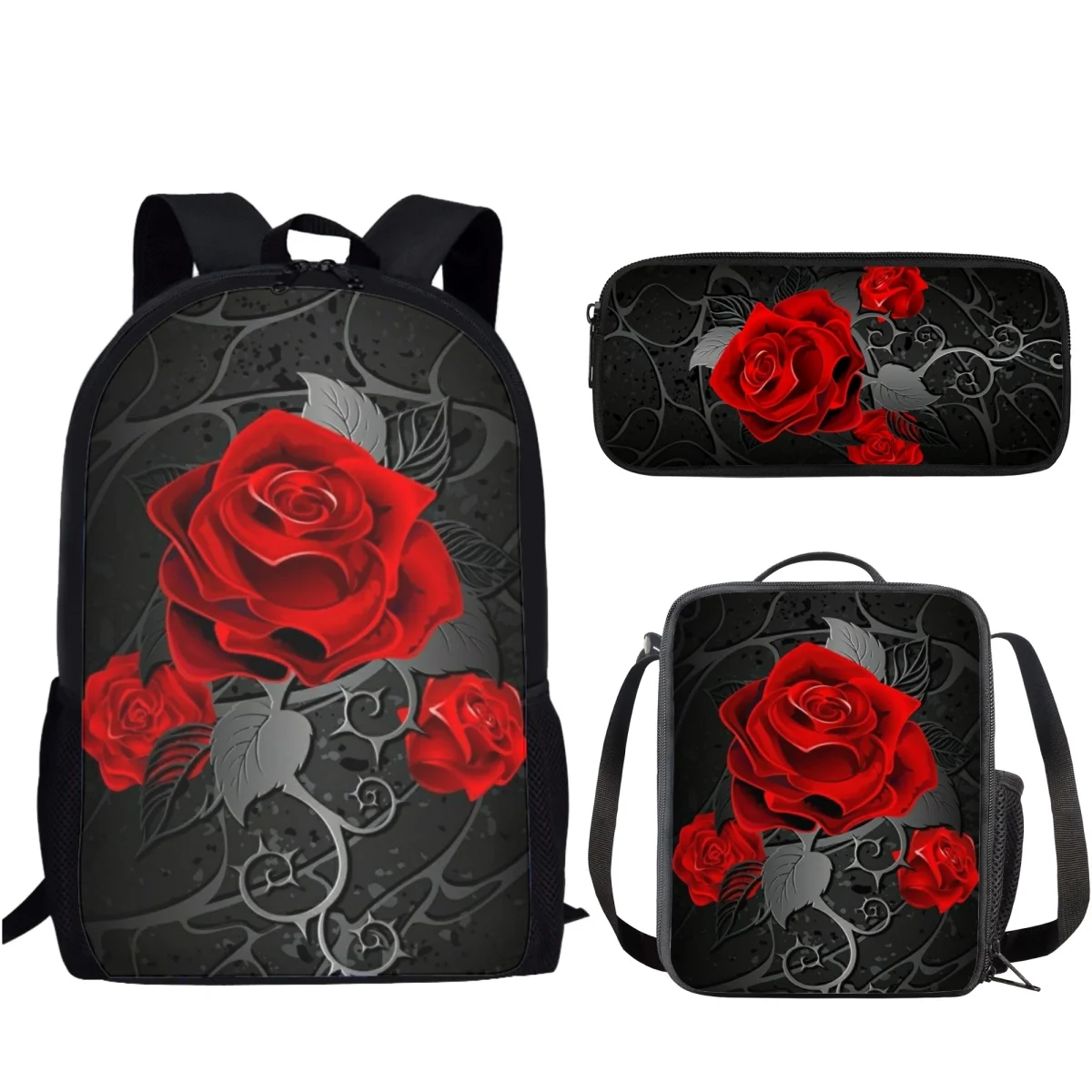 

Gothic Red Rose Design 3 Pcs School Bag Set for Teenagers Boys Girls School Bags for Student Casual Backpack Mochila Infantil