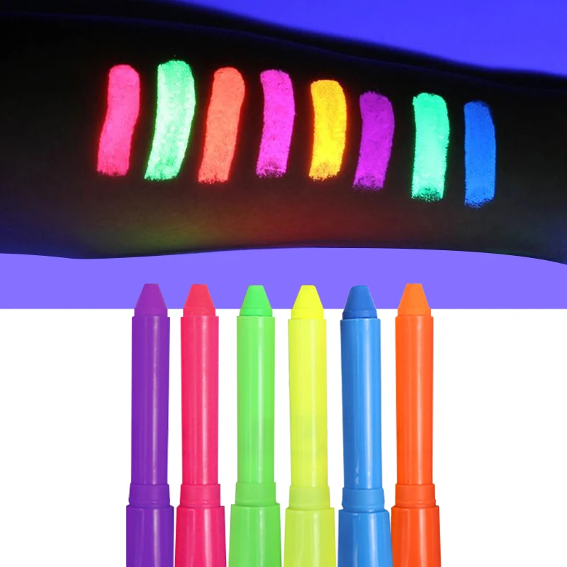 6 Color Glow In the Dark Face Black Light Paint UV Neon Party Decoration Face Body Paint Crayon Kit Fluorescent Makeup Marker