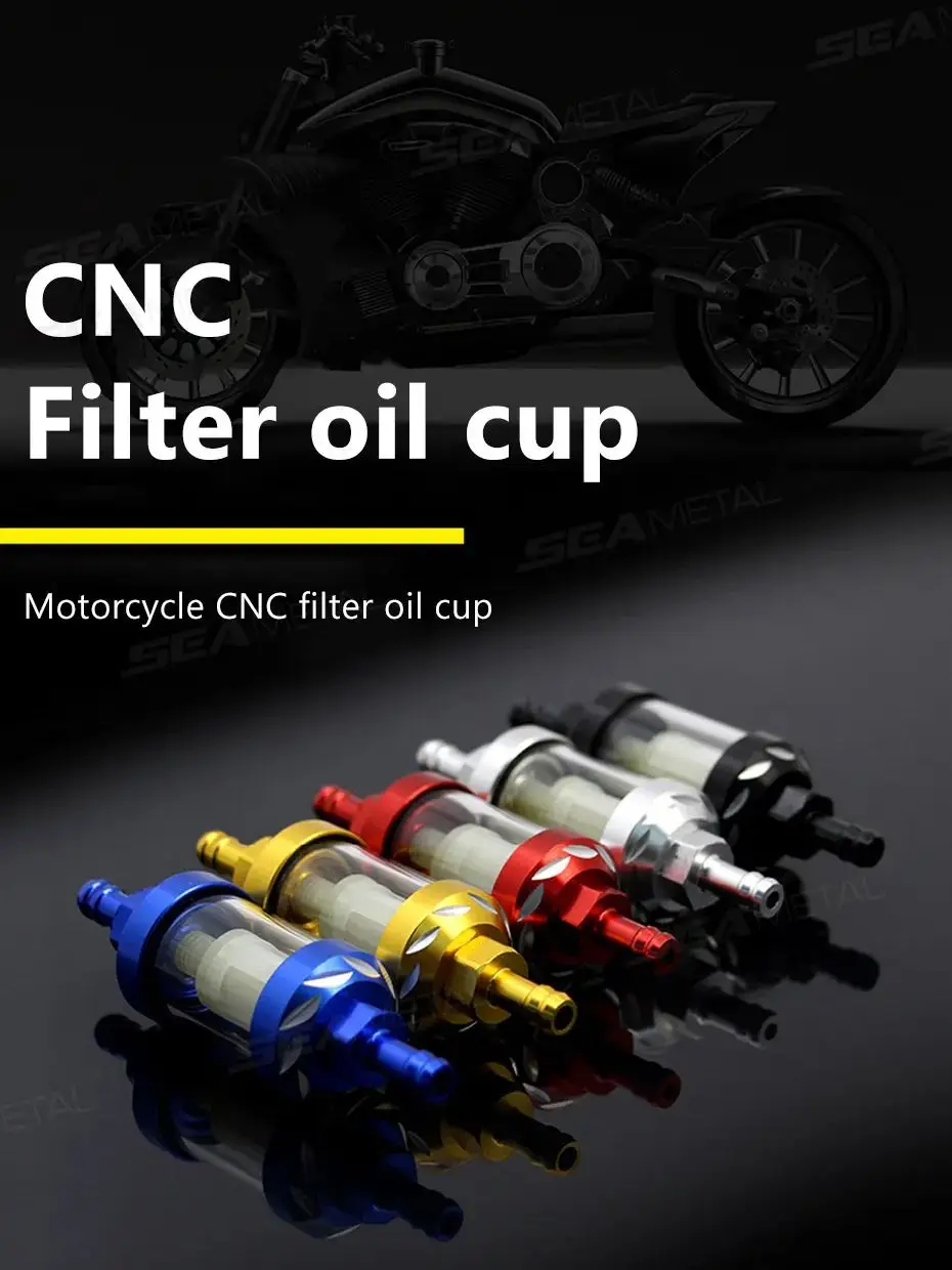 AliExpress NONE SEAMETAL 8mm CNC Aluminum Alloy Glass Gas Fuel Filter Universal Motorcycle Gas Oil Filters for Scooter Motorcycle Dirt Pit Bike