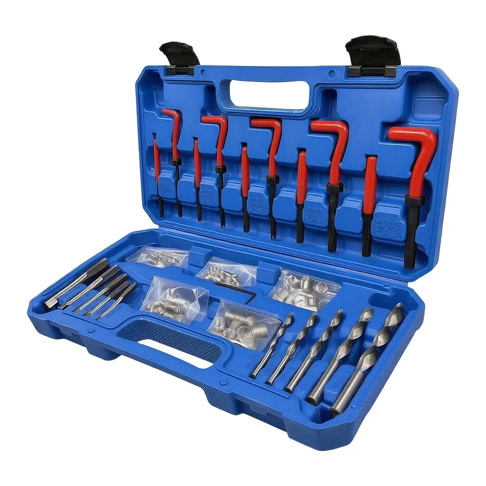 131-Piece Thread Repair Kit for Common Metric Thread Sizes M5 M6 M8 with Titanium-Coated Tools and Compact Storage Case