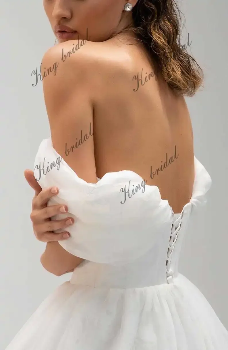 Benutzerdefinierte Blumen Organza Brautkleid Boho Träger Brautkleider TÜL HOCHZEITSKLEID A-Linie Brautkleid Schatz Brautkleider