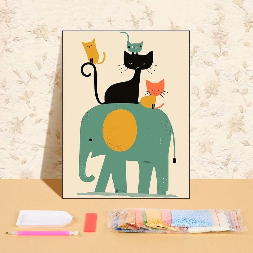 

Diamond Painting Cartoon Elephant And Cat New Collection 2025 Diamond Embroidery Animal Picture Rhinestone Cross Stitch Kit