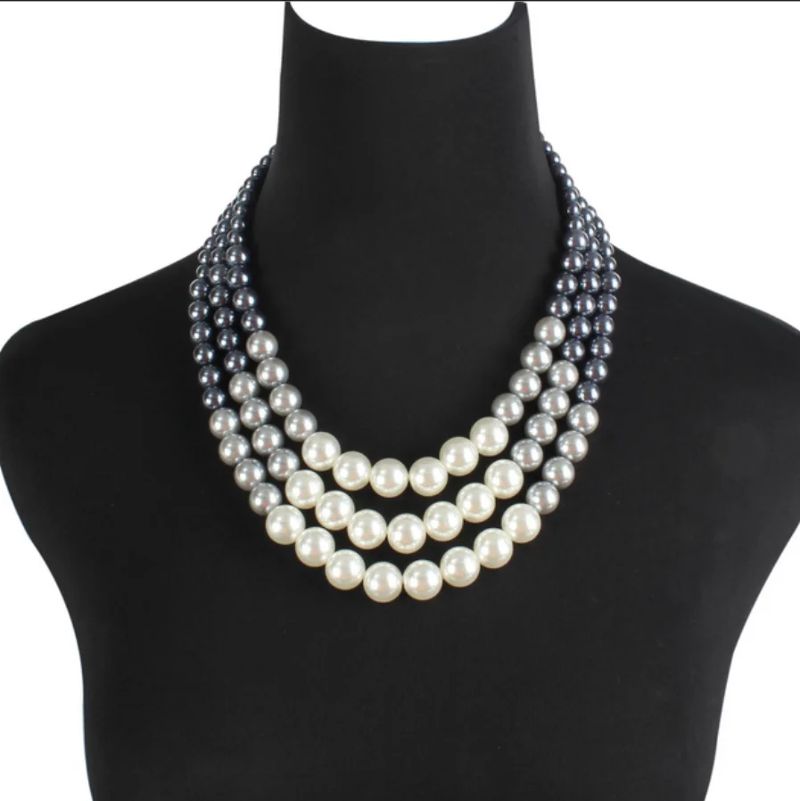 

3 ROW 6-10mm SOUTH SEA WHITE GRAY BLACK ROUND PEARL NECKLACE 17-20"