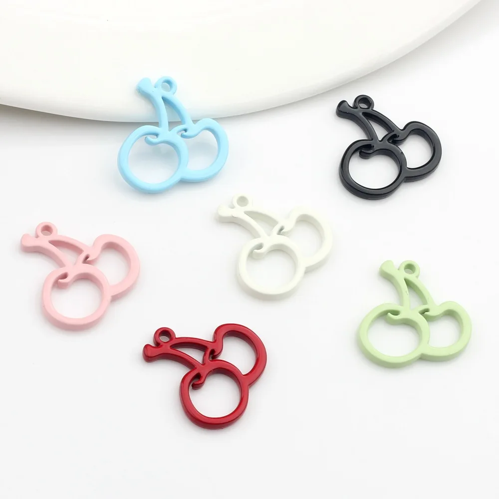 10pcs Alloy Hollowed Out Cute Cherry Pendant Keychain Earring Ornament Necklace Jewelry handbag DIY Accessories Supplies Craft