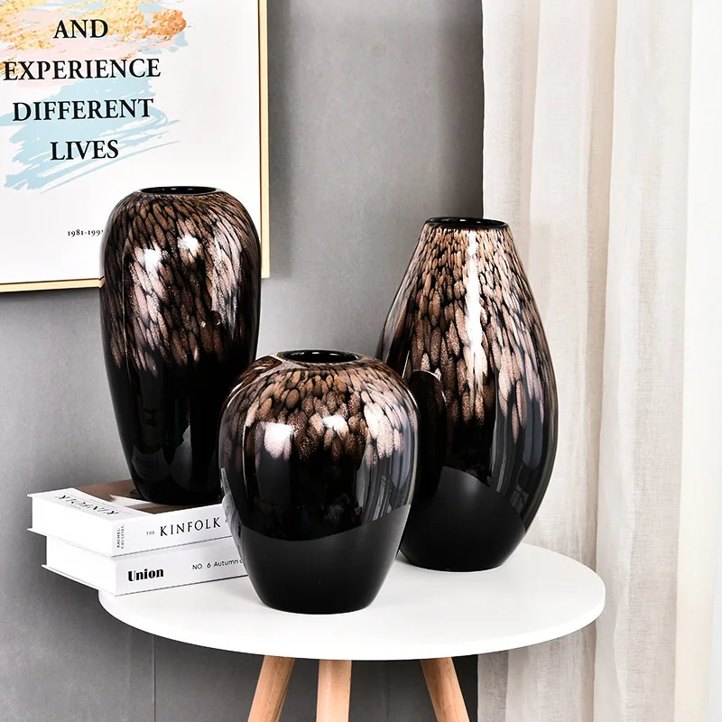HT Modern art gradient ceramic vases, dried flower arrangements, sample room decorative crafts