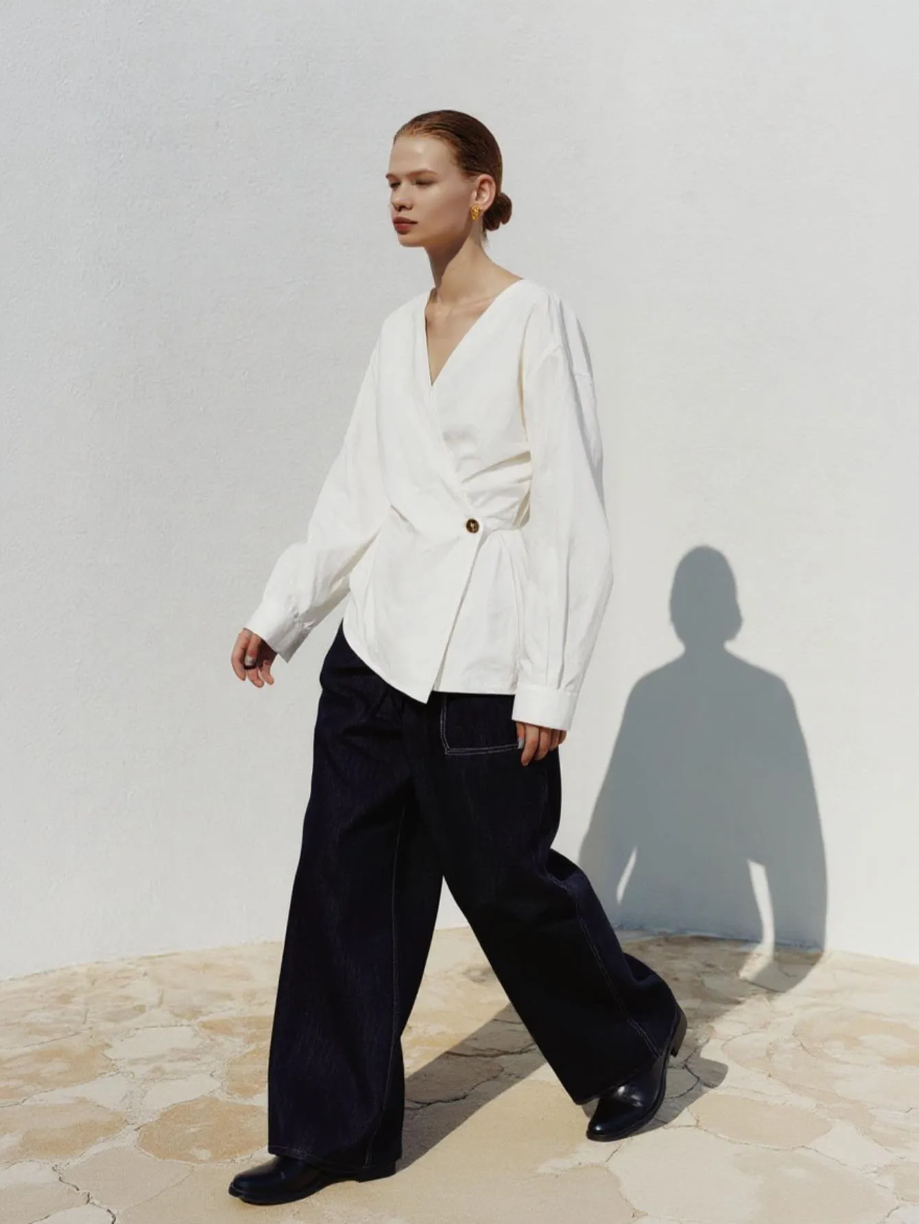 Women's Long Sleeve V-Neck Shirt Casual Daily Office Lady Top Side Decor Regular Fit Women's Clothing