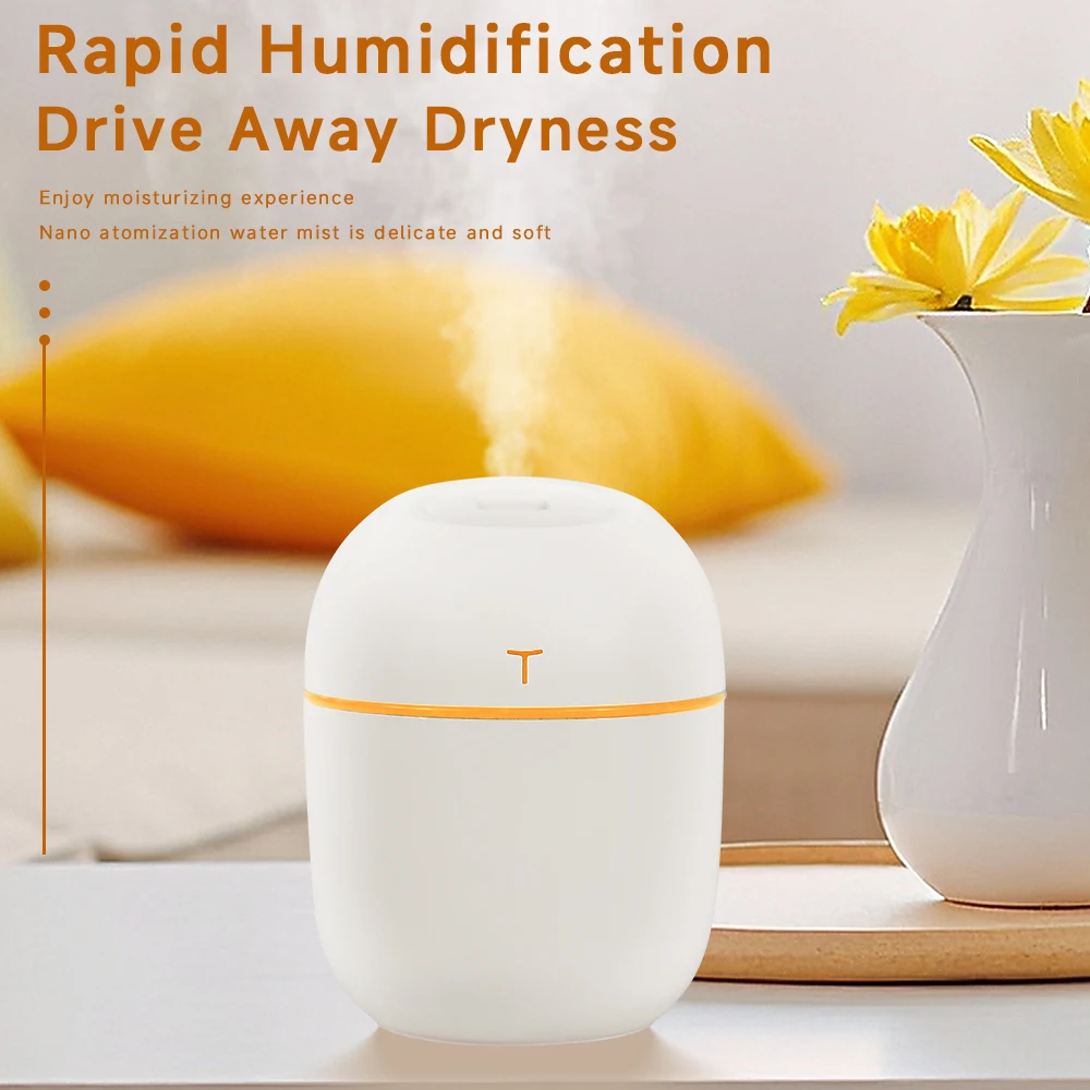 Mini USB Air Humidifier 220ML Portable Ultrasonic Humidifier with Colorful Night Light Quiet Operation for Home Office Bedroom