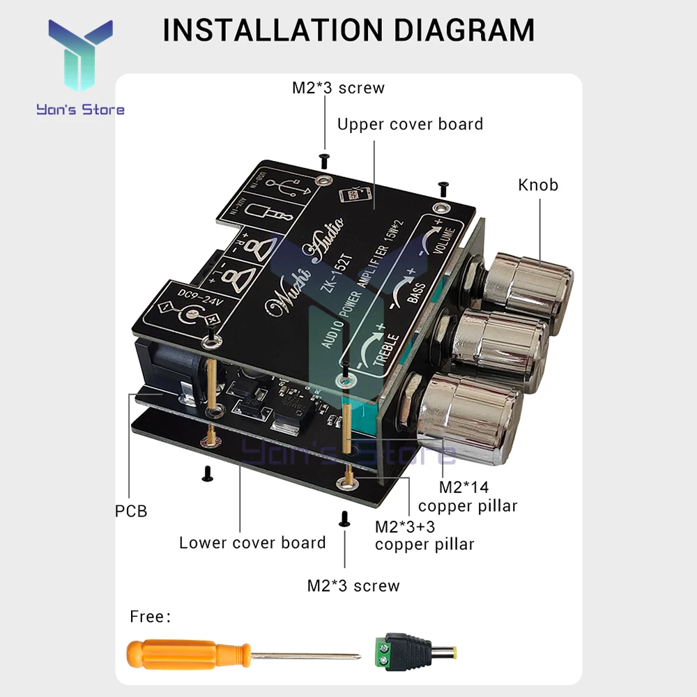 ZK-152T Modul Papan Amplifier Daya Digital Bluetooth 2.0 Stereo Saluran Ganda 15W + 15W dengan Fungsi Kontrol Volume