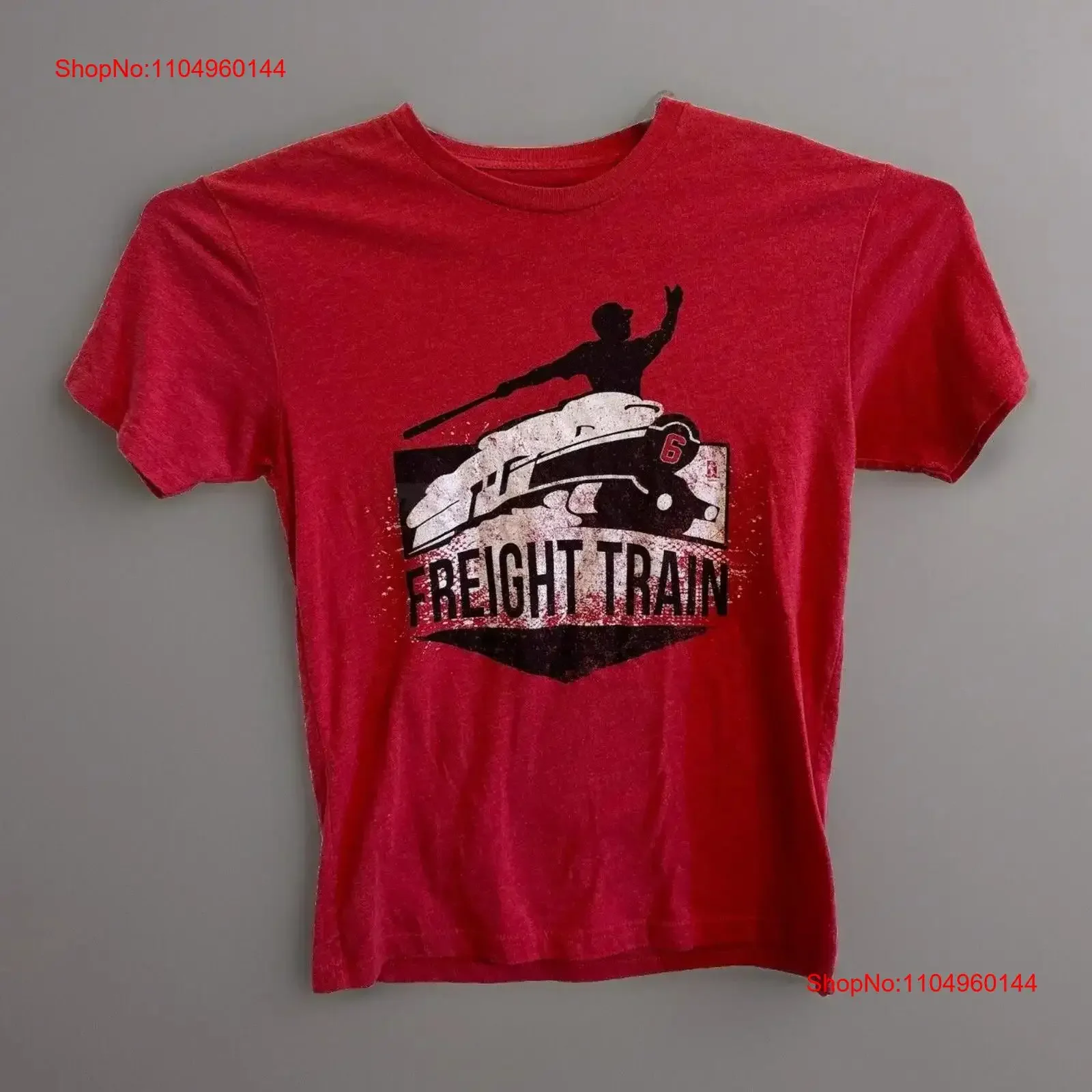 

108 Stitches Freight Train Red T Shirt Size Small Baseball vintage Washed streetwear Casual Stretched Breathable Soft Slightly