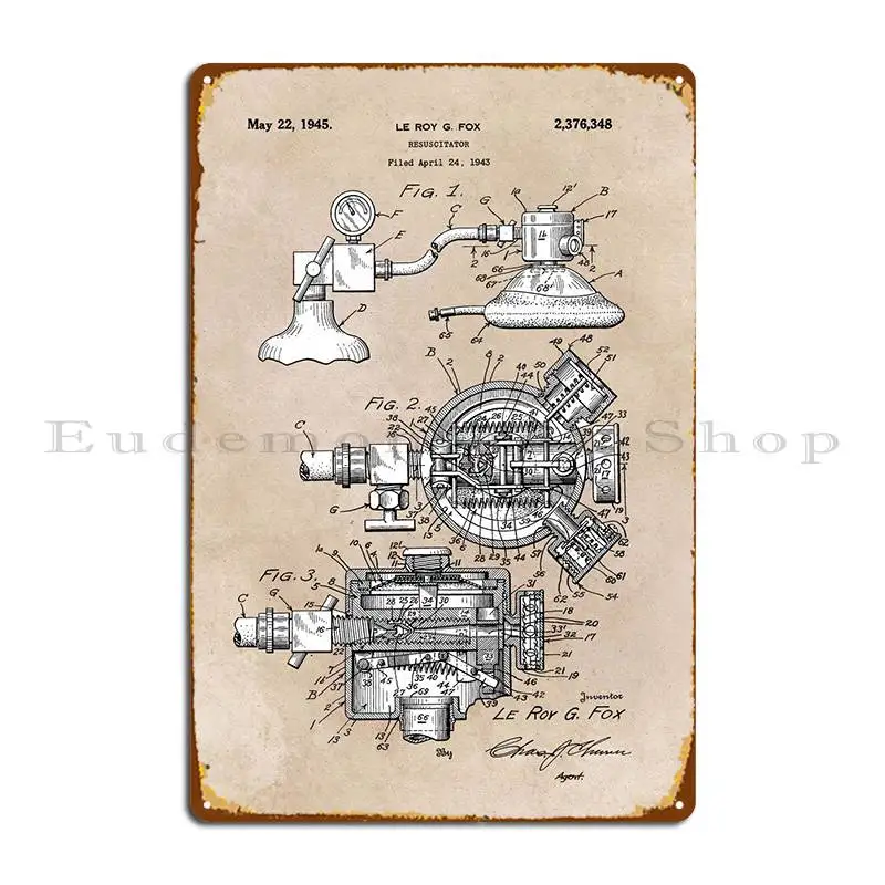 Patent Art Le Roy G. Fox 1945 Resuscitator Metal Sign Bar Home Create Iron Garage Tin Sign Poster