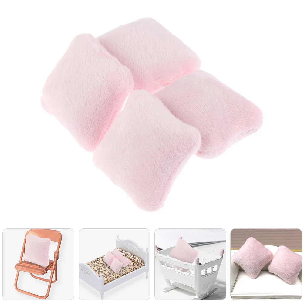 4 Pcs Throw Pillows for Couch Dollhouse Accessories Miniature Decorate DIY Accessory Pink Fake Sofa