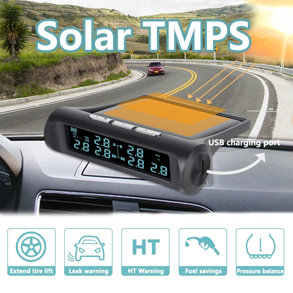 0-101Psi/7Bar Solar Powered 6 Sensors TMPS Autotruck Tire Pressure Monitoring System For Truck Bus Car Tyre Tester Alarm Digital