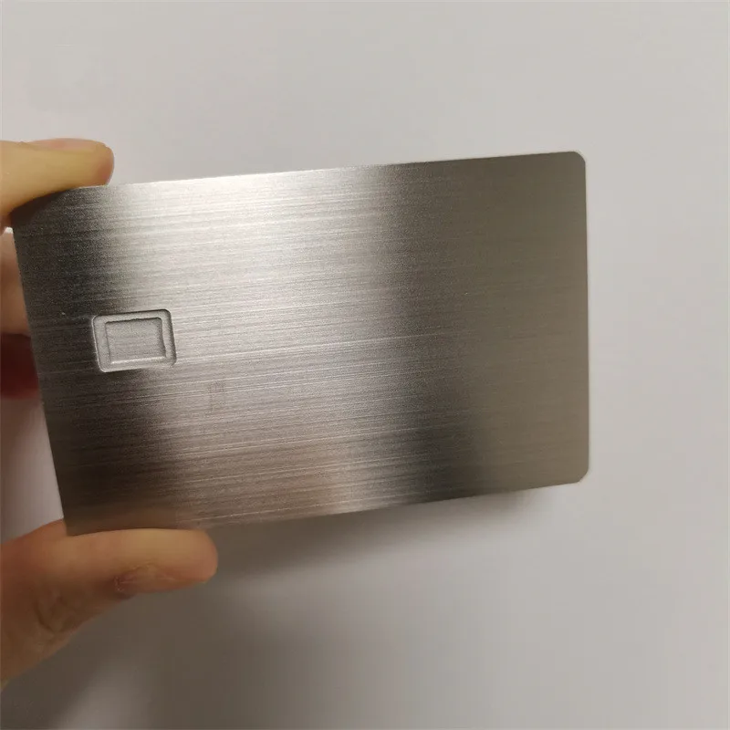 100pcs customized  Blank Stainless steel drawbench Brushed Metal Credit Card with Chip Slot and HICO Magnetic Strip    0.8mm