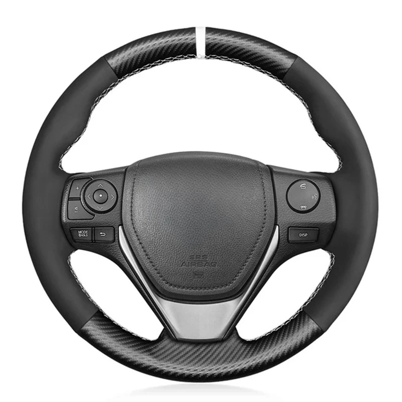 Czarne włókno węglowe zamszowe osłona na kierownicę do samochodu dla Toyota RAV4 Corolla Auris 2012-2019 Isis Corolla iM Scion iM 2015-2016