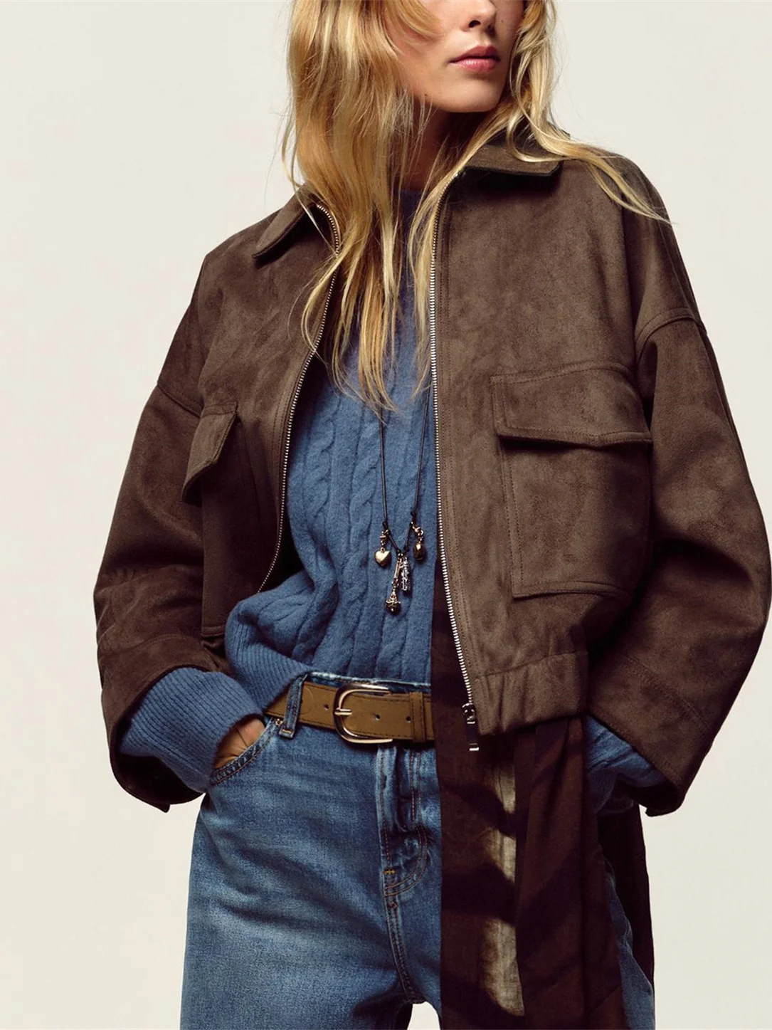 

Faionable Commuter Sle женское пальто Jaet, осеннее новое поступление, повседневное бархатное пальто с текстурой на молнии, длинное пальто обычного кроя