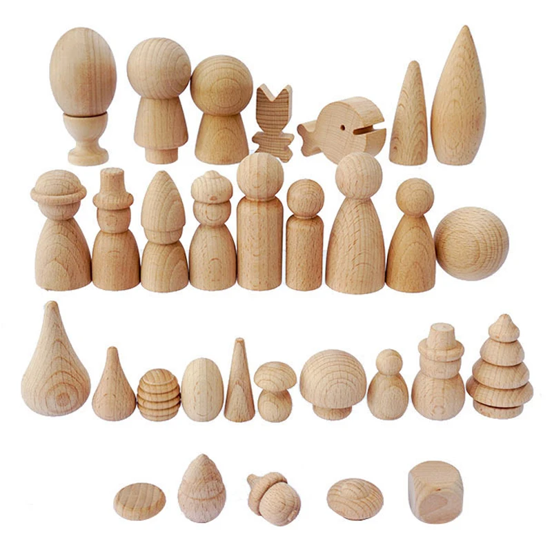 1PC Unfinished Natural Beech Wooden Peg Dolls Figures DIY Craft Children\'s Blank Painted Handicraft