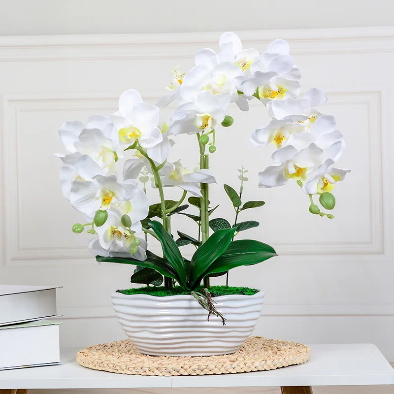 Double-fork Phalaenopsis Artificial Flower Suit Creative Silk Flower Ceramic Decoration Blue Decorative Fake Flower Bonsai view 6