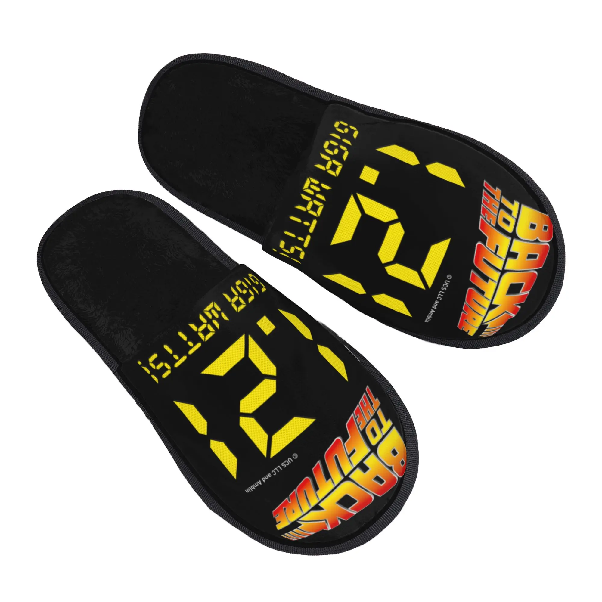 Chaussons d'hôtel en fausse fourrure pour femmes et hommes, antidérapants, chauds pour l'hiver, pour chambre à coucher, dortoir, famille, couple, films, voitures de course, retour vers le futur