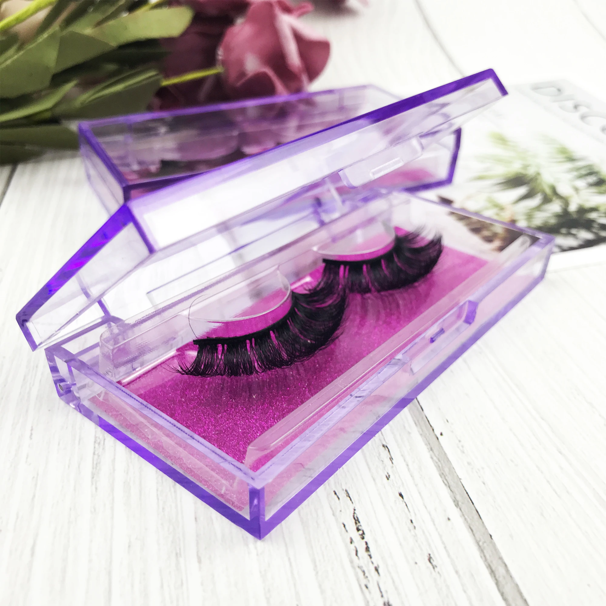 Wholesale Eyelashes Purple Empty Lashes Boxes Packing CustomFull Strip Natural Eye-lash Packaging Box Case Logo With Tray Makeup