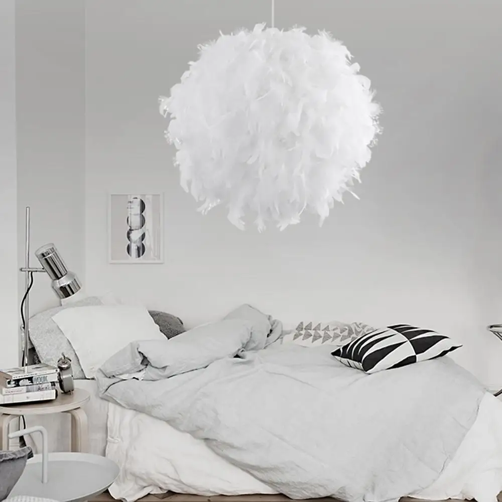 220V Modern fluffy chandelier lamp white feather lampshade chandelier lighting bedroom study decoration creative chandelier