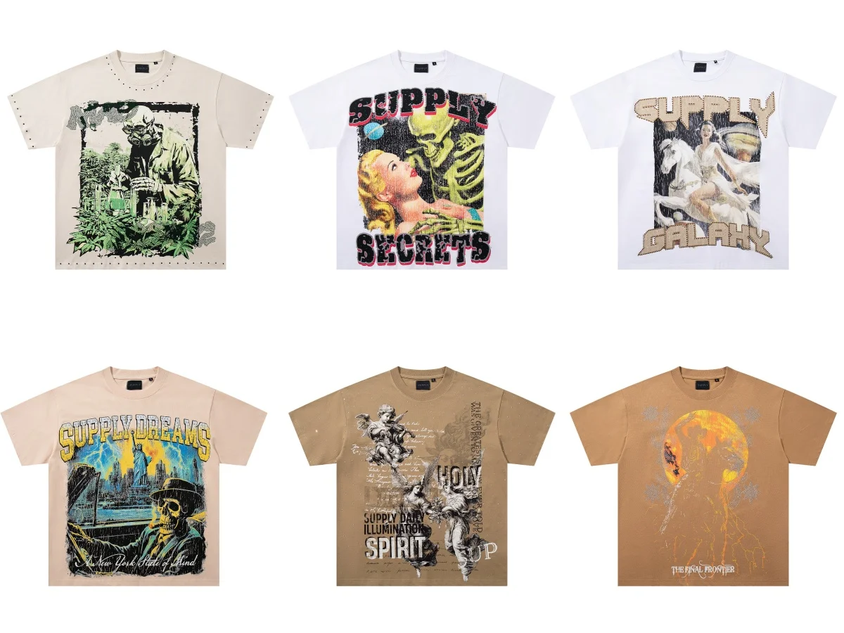 Y2K Vintage Distressed Men T‑Shirt Rhinestone Skull Scientist Plant Graphic Short Sleeve Tee Summer Oversized Hip Hop Streetwear