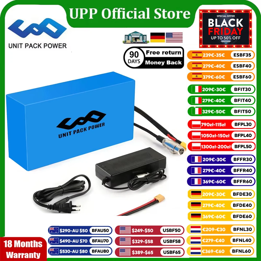 

Ebike EScooter Battery 52V 48V 20Ah 24Ah Electric Bicycle Battery Lithium Pack for 1500W 1000W 750W 500W 350W Motor