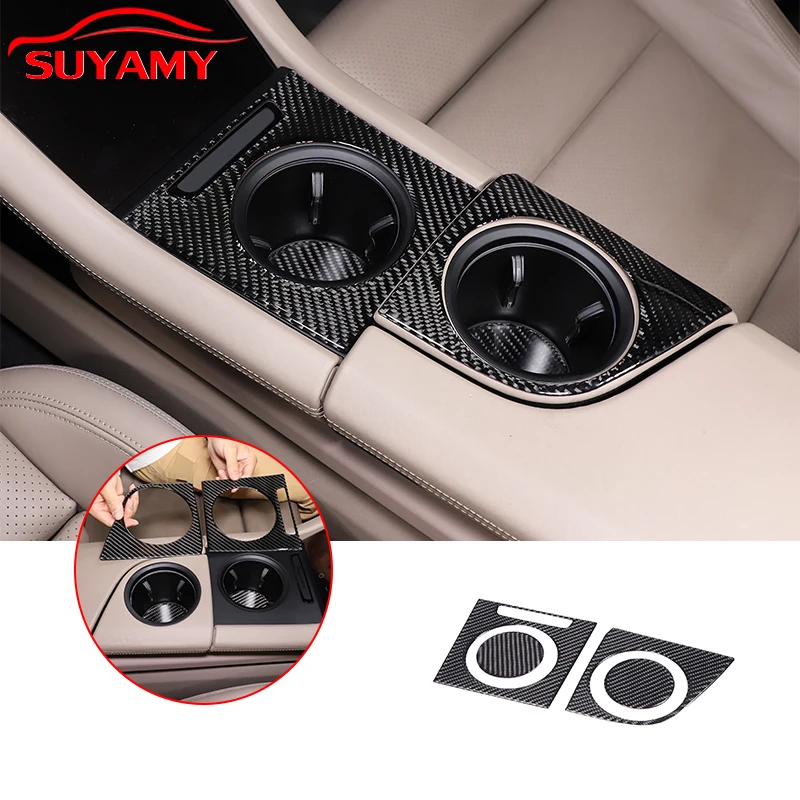 

Soft Carbon Fiber Central Control Water Cup Holder Panel Trim Sticker For Porsche Taycan 2019-2022 Car Accessories