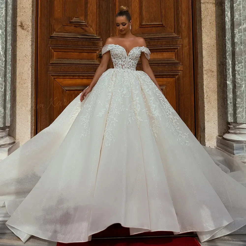 Customized Luxury Off Shoulder Wedding Dresses for Women Chic Court Train Bridal Gown Princess Plus Size Vestido De Novia 2025