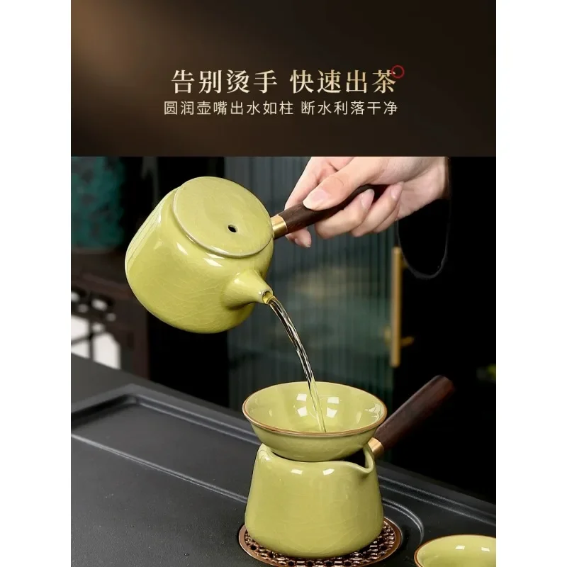 Boutique Ge Kung Fu Tea Set Home Gift, Complete Set of High-end Tea Brewing Tools, Ceramic Side Handle Teapot Tea Cup